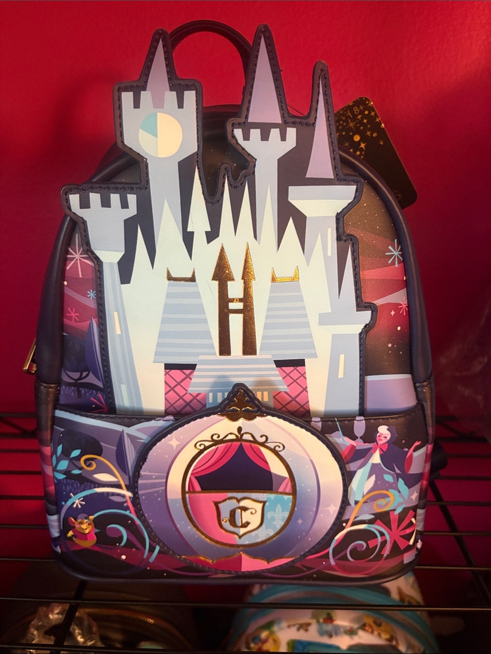 Loungefly Pink Purple Blue Cinderella Castle Mini Backpack